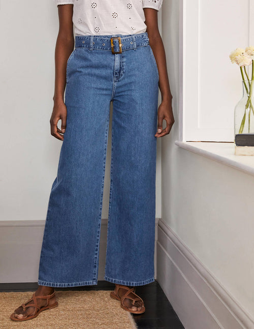Belted Wide Leg Jeans-Light Vintage