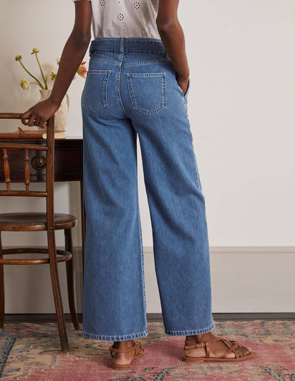 Belted Wide Leg Jeans-Light Vintage