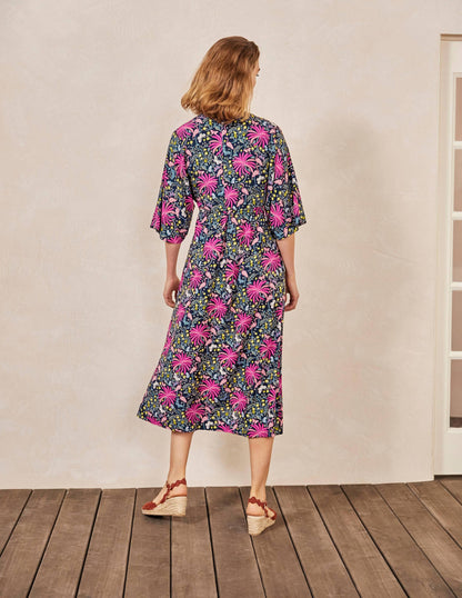 Betsy Midi Dress-Black, Tropical Charm