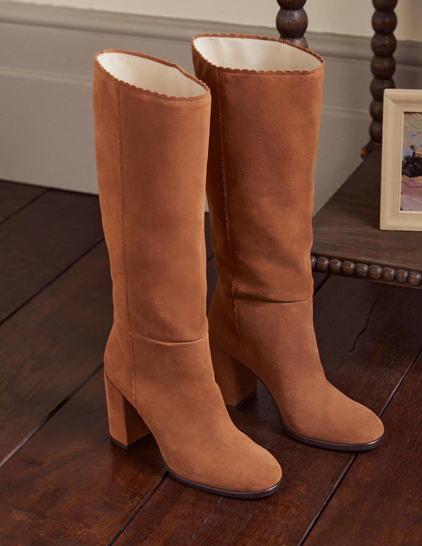 Block Heel Knee High Boots-Tan