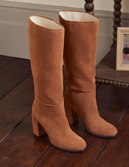 Block Heel Knee High Boots-Tan