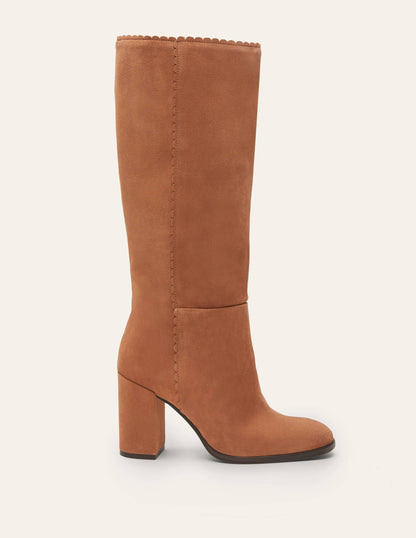 Block Heel Knee High Boots-Tan