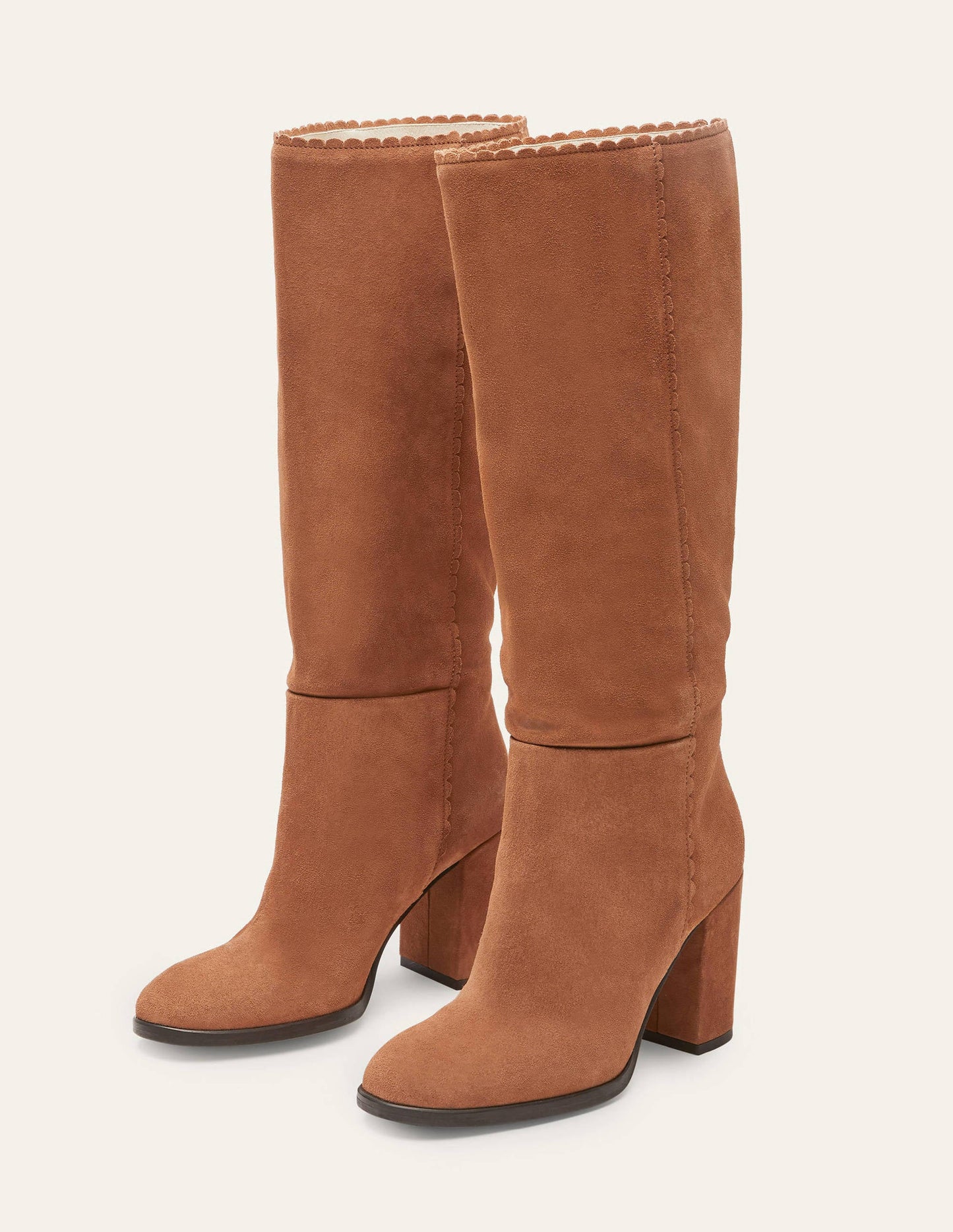 Block Heel Knee High Boots-Tan