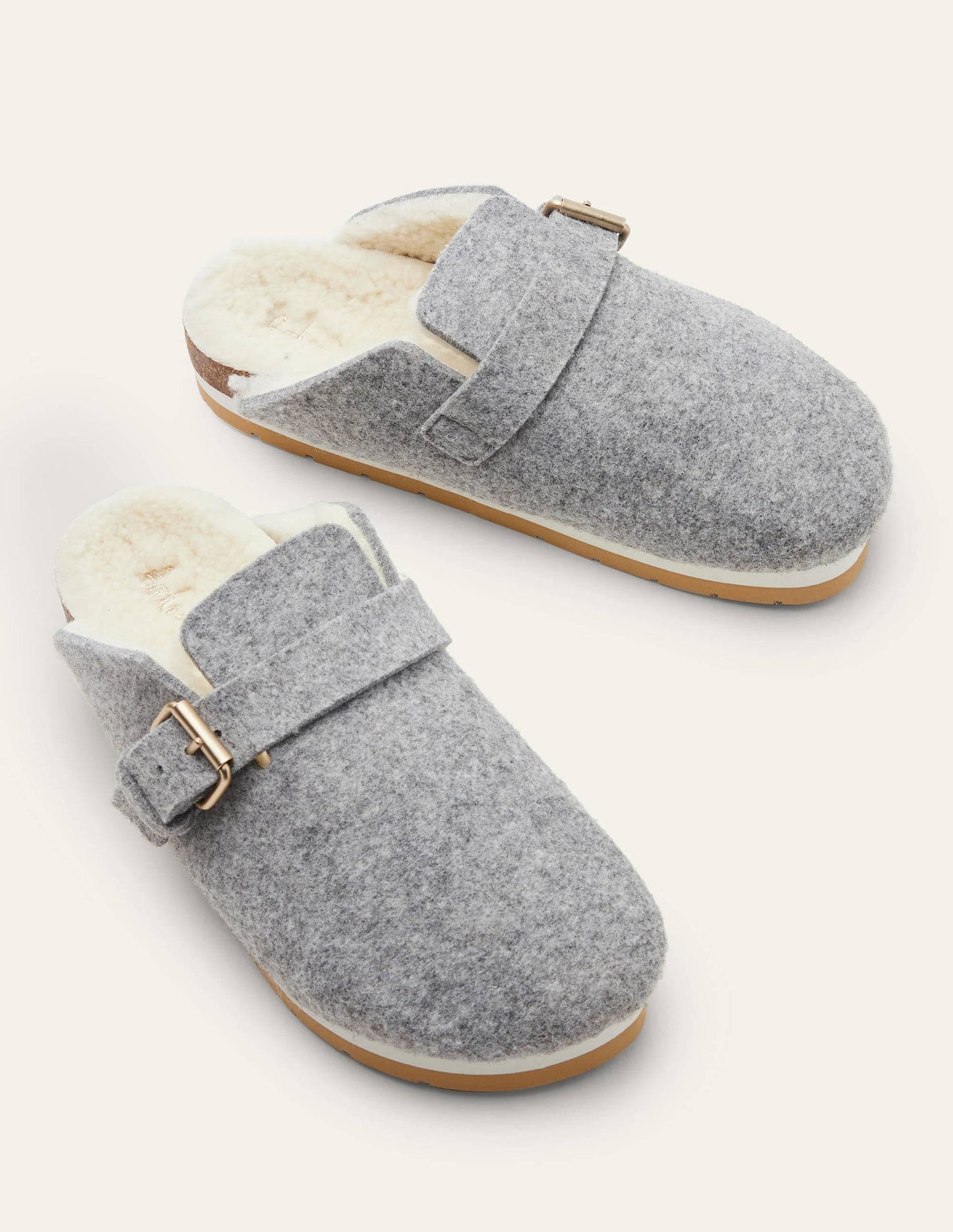 Borg Lined Mule Shoes-Grey Marl Felt