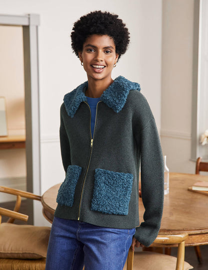 Borg Cropped Coatigan-Charcoal Melange