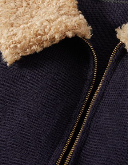 Borg Cropped Coatigan-Navy