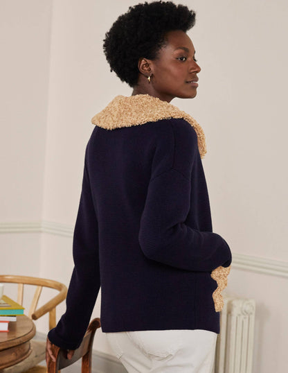 Borg Cropped Coatigan-Navy