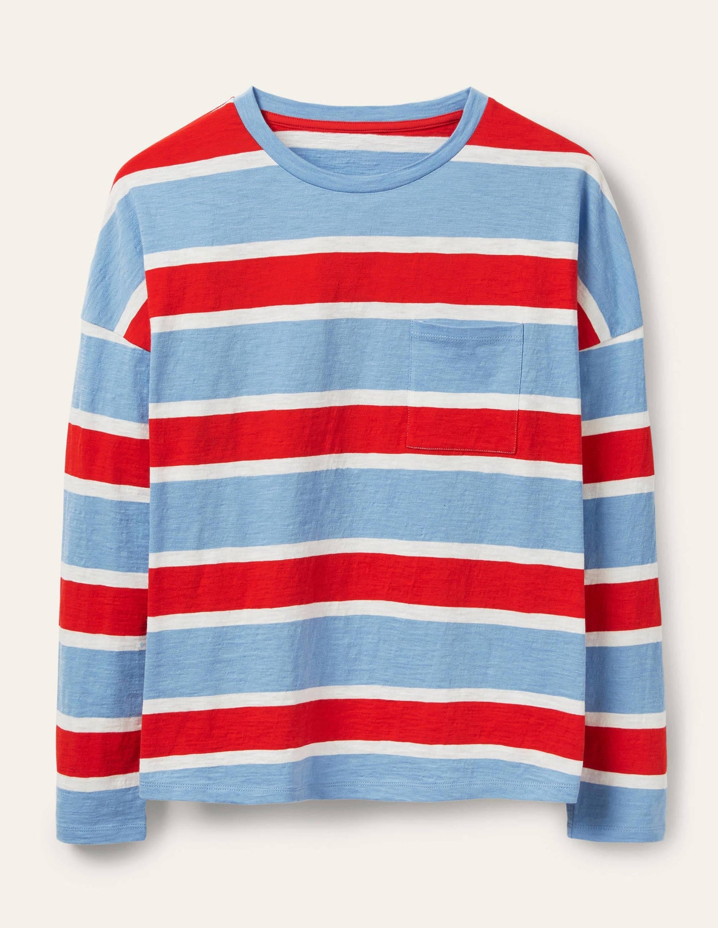 Boxy Jersey Tee-Frosted Blue/ Red Stripe