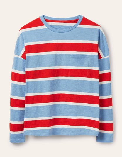 Boxy Jersey Tee-Frosted Blue/ Red Stripe