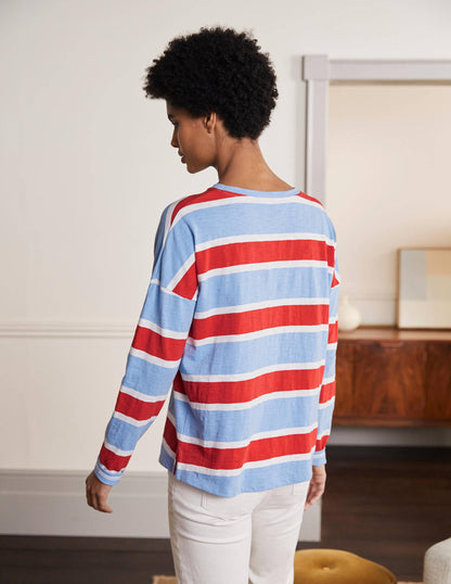 Boxy Jersey Tee-Frosted Blue/ Red Stripe