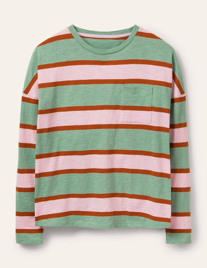 Boxy Jersey Tee-Duck Egg/ Coconut Stripe