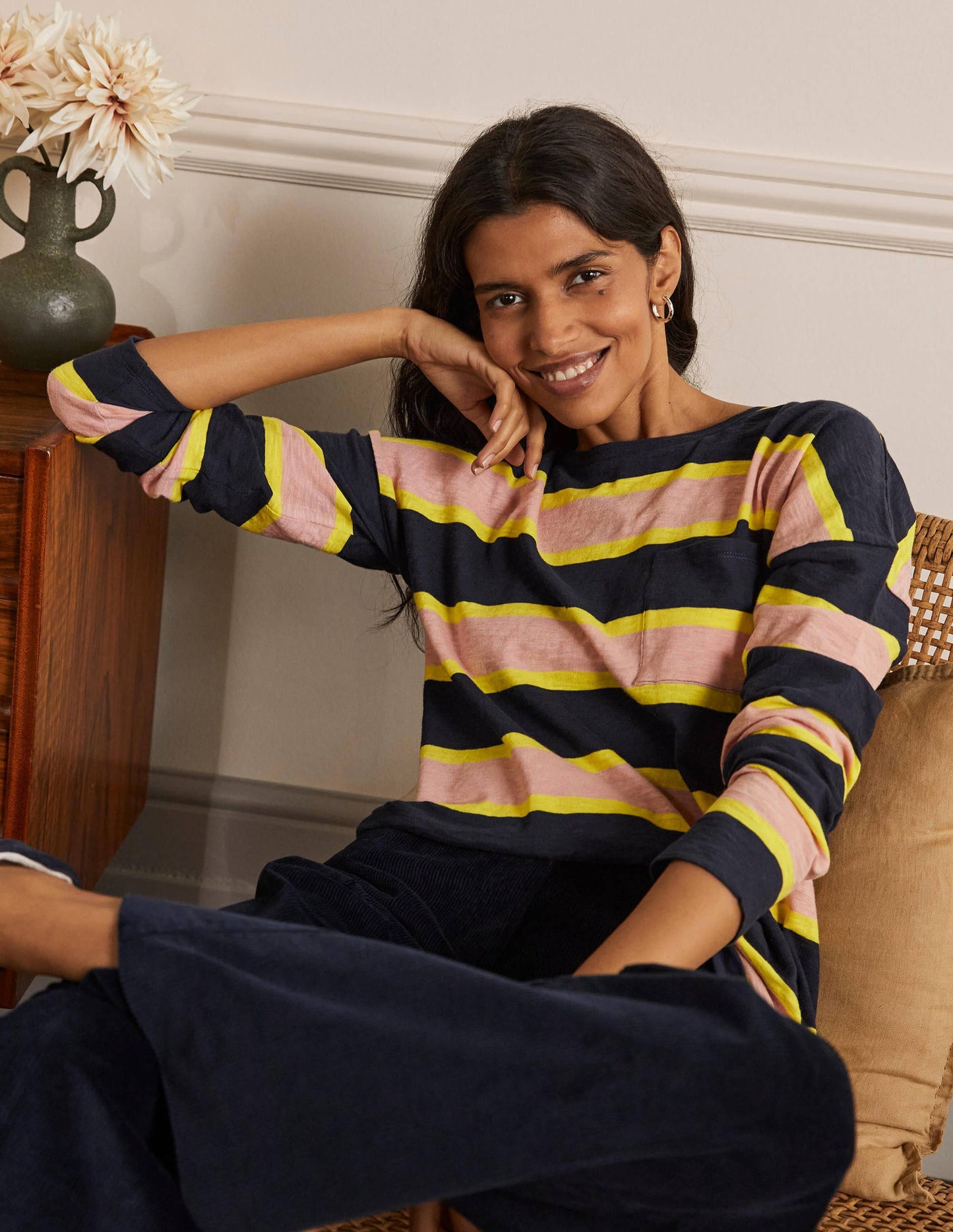 Boxy Jersey Tee-Navy/ Milkshake Stripe