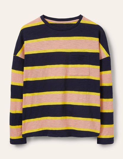 Boxy Jersey Tee-Navy/ Milkshake Stripe