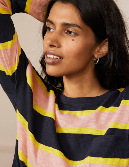 Boxy Jersey Tee-Navy/ Milkshake Stripe