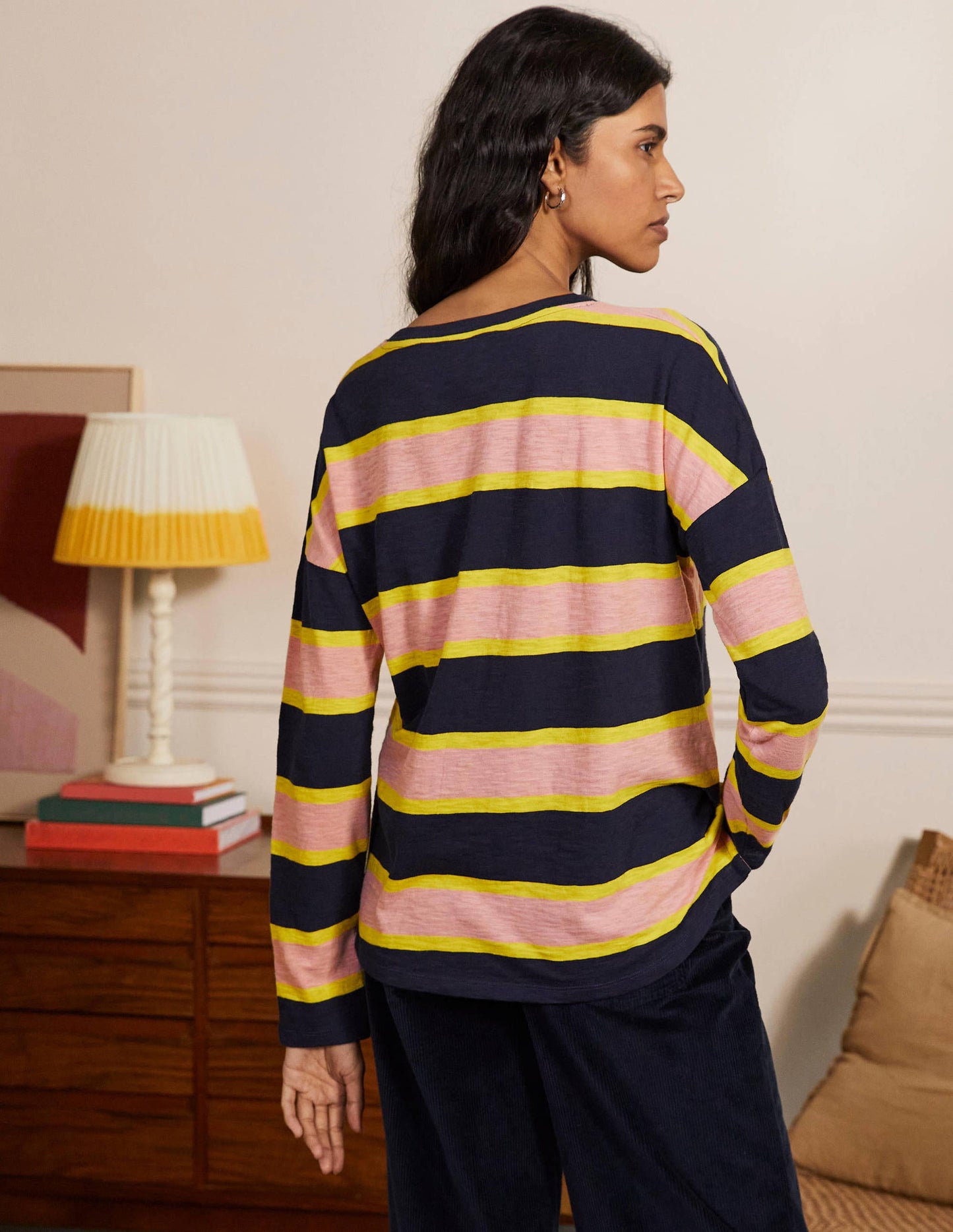Boxy Jersey Tee-Navy/ Milkshake Stripe