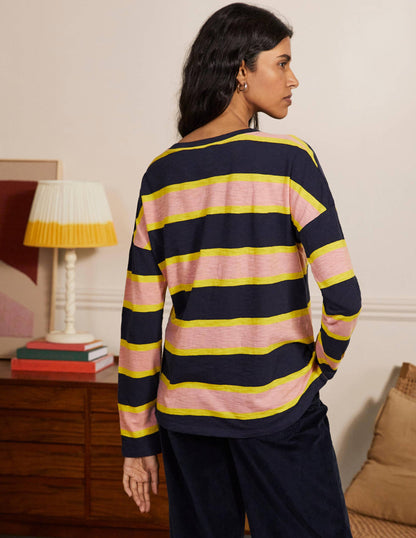 Boxy Jersey Tee-Navy/ Milkshake Stripe