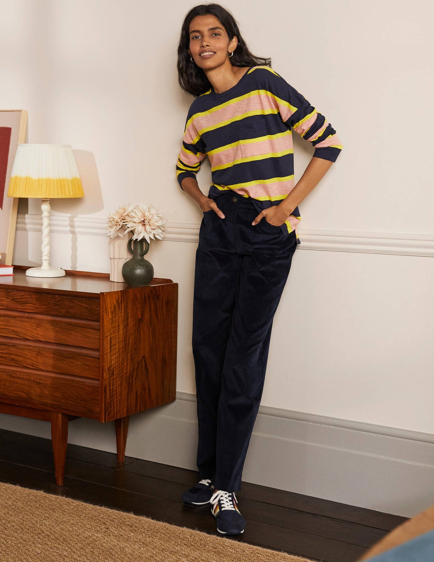 Boxy Jersey Tee-Navy/ Milkshake Stripe