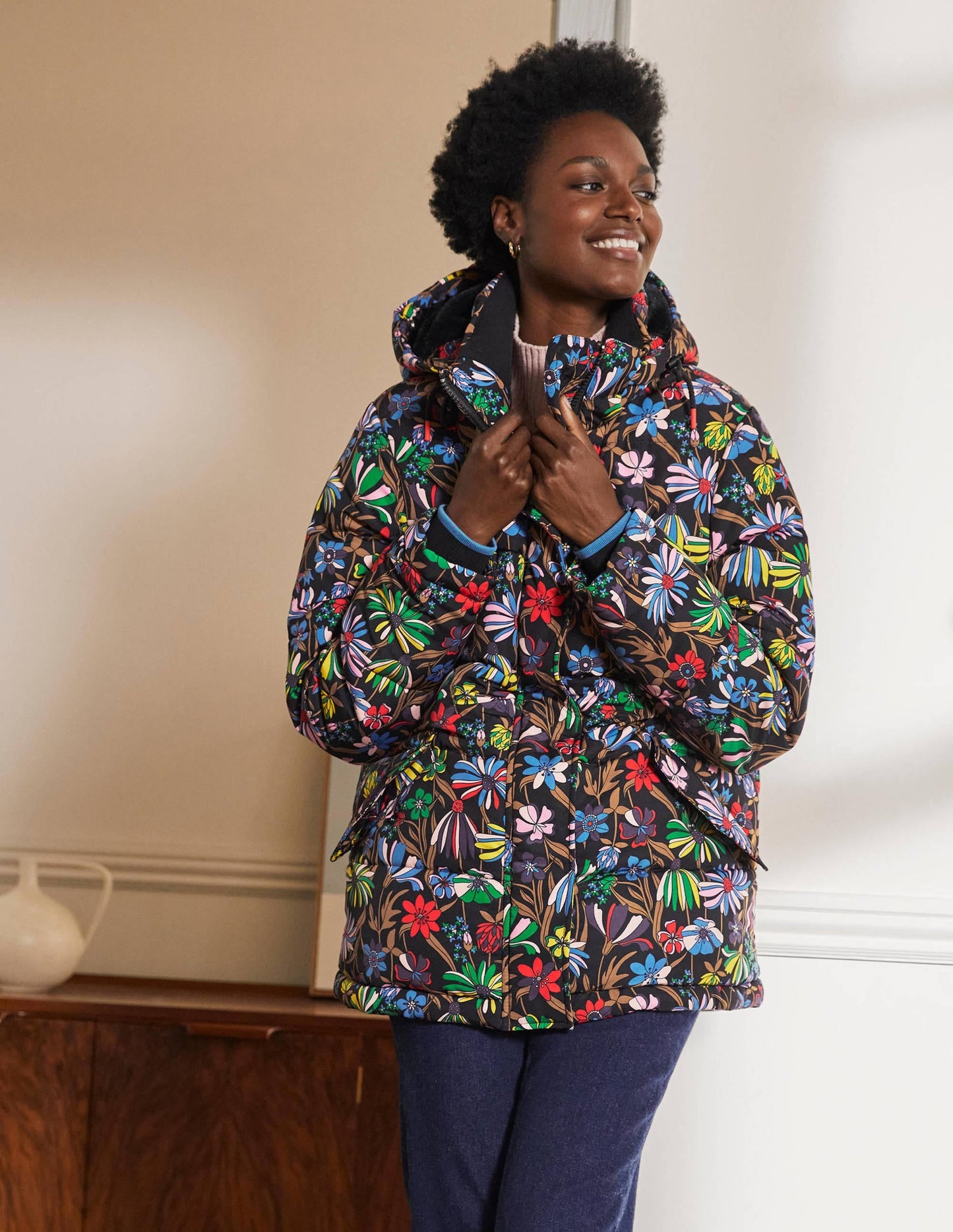 Brecon Puffer Coat-Black, Wild Dandelion