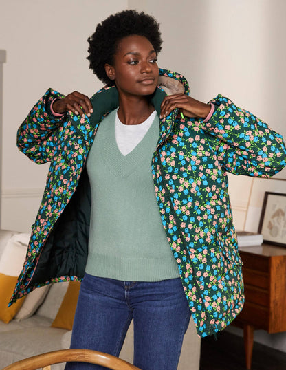 Brecon Puffer Coat-Midnight Garden Abstract Sprig