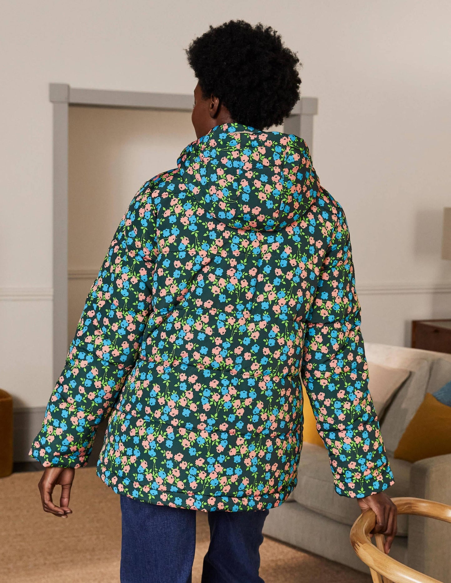 Brecon Puffer Coat-Midnight Garden Abstract Sprig