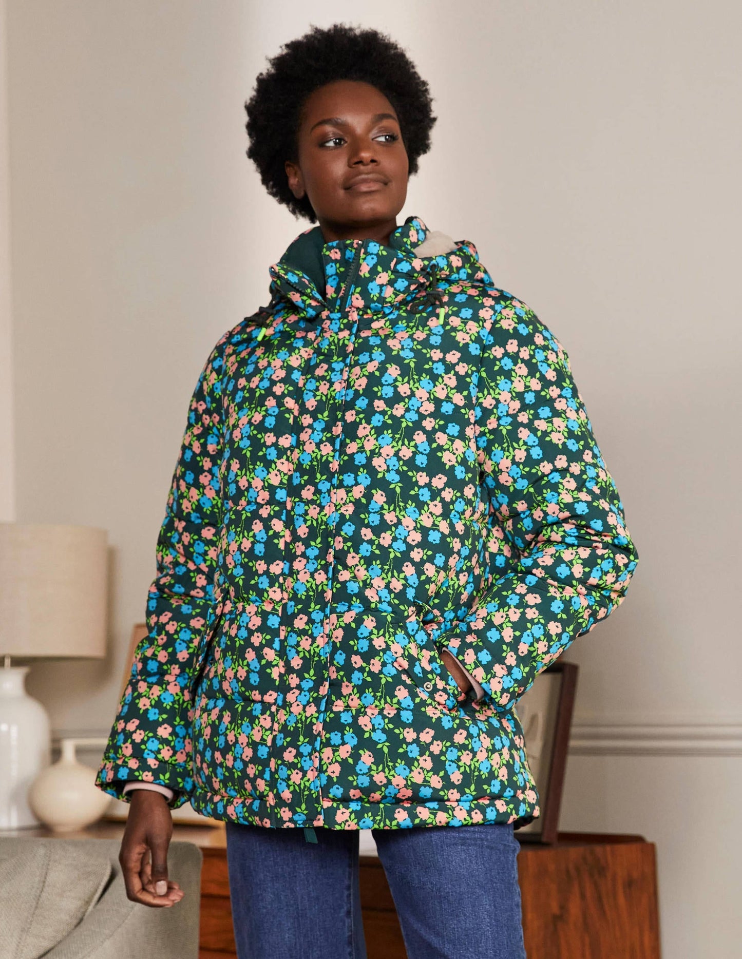 Brecon Puffer Coat-Midnight Garden Abstract Sprig