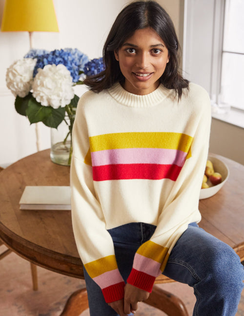 Bell Sleeve Cashmere Sweater-Ruby, Citrine Stripe