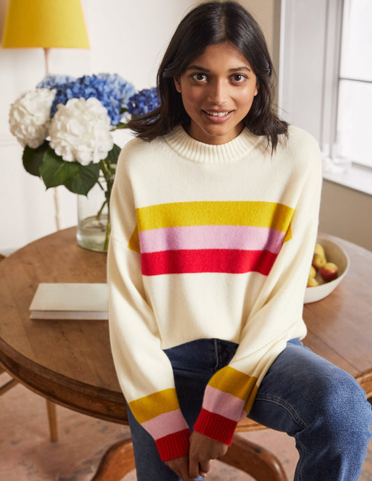 Bell Sleeve Cashmere Sweater-Ruby, Citrine Stripe