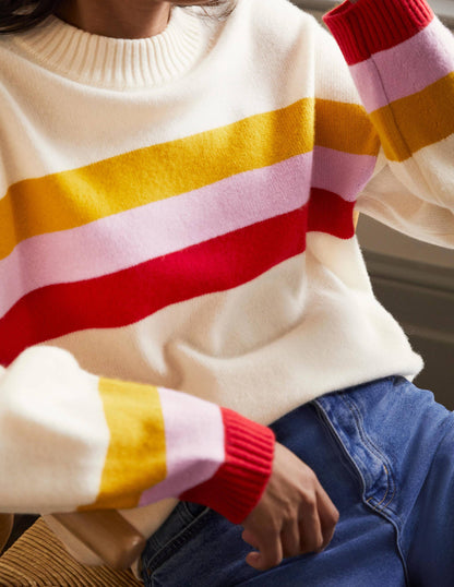 Bell Sleeve Cashmere Sweater-Ruby, Citrine Stripe