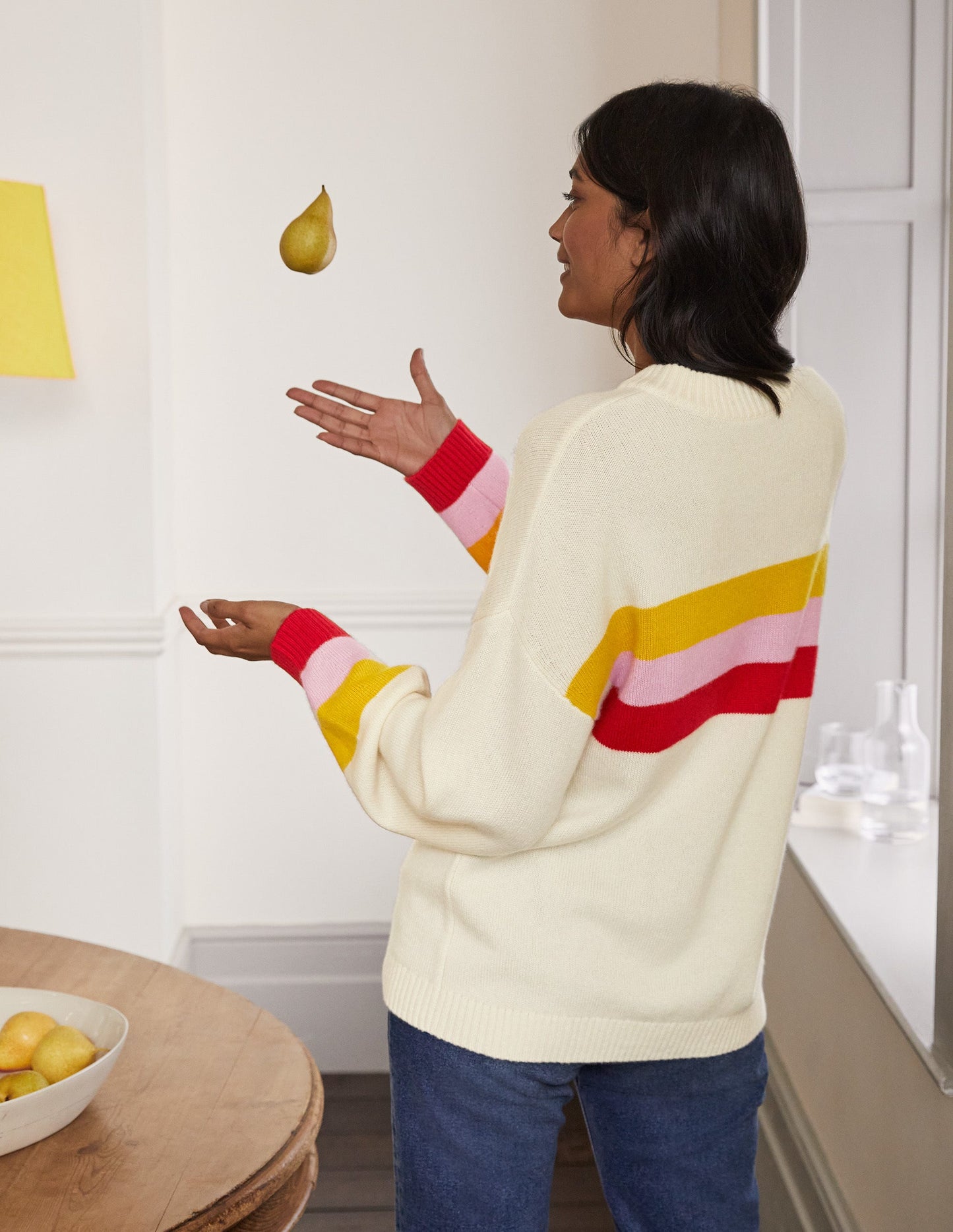 Bell Sleeve Cashmere Sweater-Ruby, Citrine Stripe
