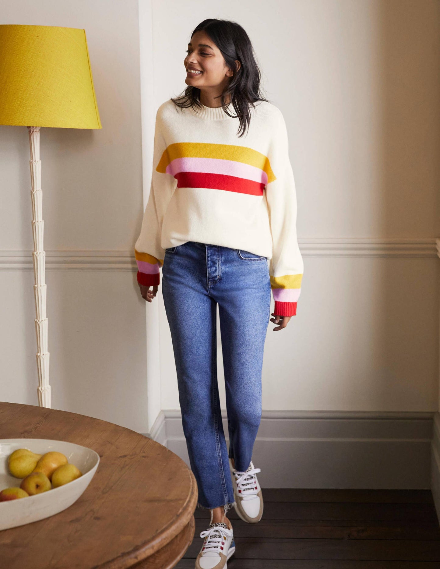 Bell Sleeve Cashmere Sweater-Ruby, Citrine Stripe