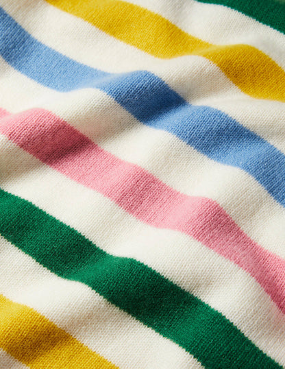 Bell Sleeve Cashmere Sweater-Morganite Pink Multi Stripe
