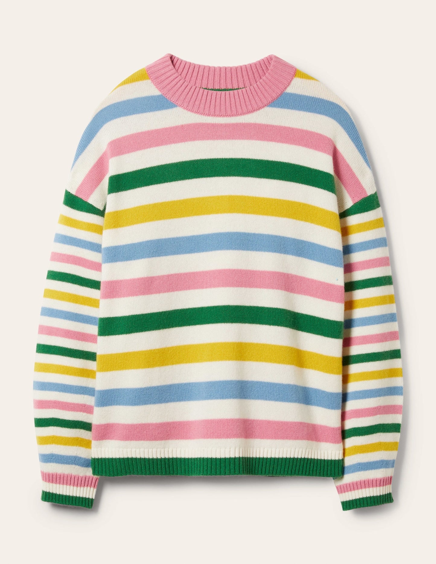 Bell Sleeve Cashmere Sweater-Morganite Pink Multi Stripe