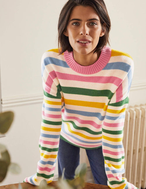 Bell Sleeve Cashmere Sweater-Morganite Pink Multi Stripe