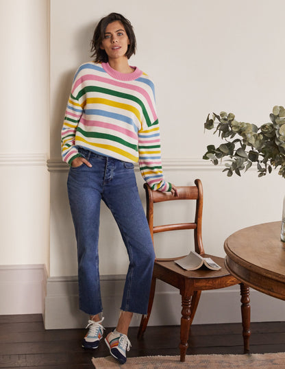 Bell Sleeve Cashmere Sweater-Morganite Pink Multi Stripe