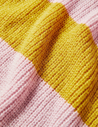 Blouson Cuff Fluffy Sweater-Pink, Yellow Multistripe