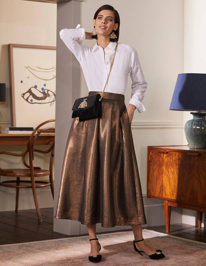 Bronzed Full Midi Skirt-Metallic