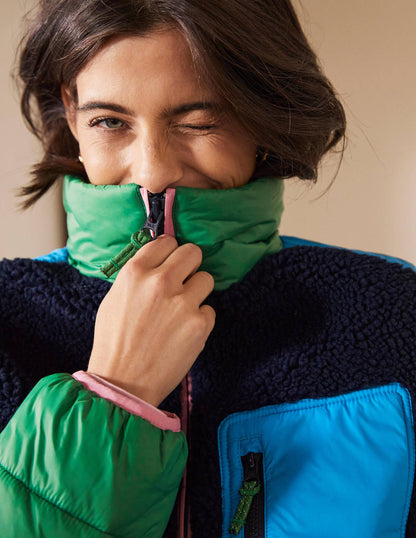 Borg Mix Puffer Jacket-Navy/Conifer Green