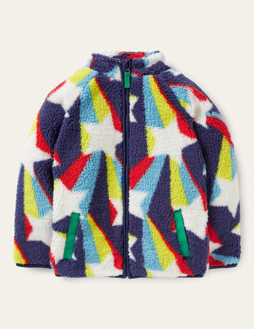 Blue Star Print Zip-up Fleece Jacket-Starboard Blue Shooting Star