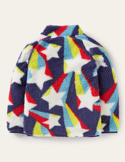Blue Star Print Zip-up Fleece Jacket-Starboard Blue Shooting Star