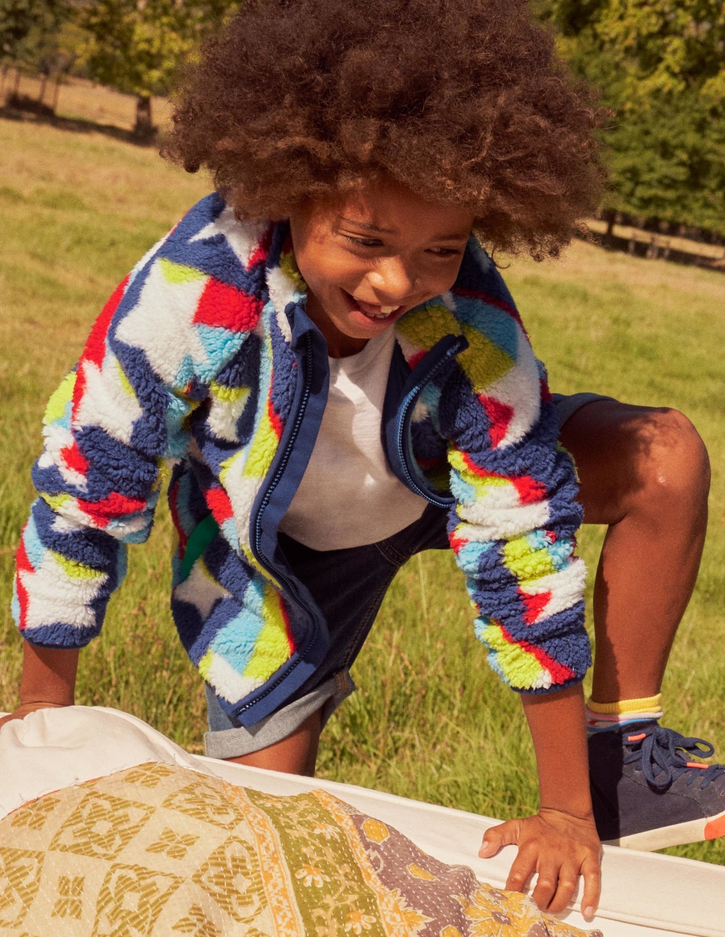 Blue Star Print Zip-up Fleece Jacket-Starboard Blue Shooting Star