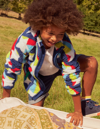Blue Star Print Zip-up Fleece Jacket-Starboard Blue Shooting Star