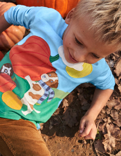 Blue Pumpkin Appliqué Long-Sleeved Halloween T-shirt-Surfboard Blue Pumpkin