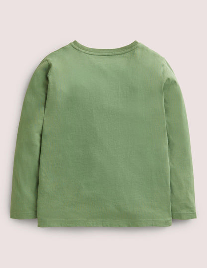 Big Appliqué T-shirt-Safari Green Dinosaurs