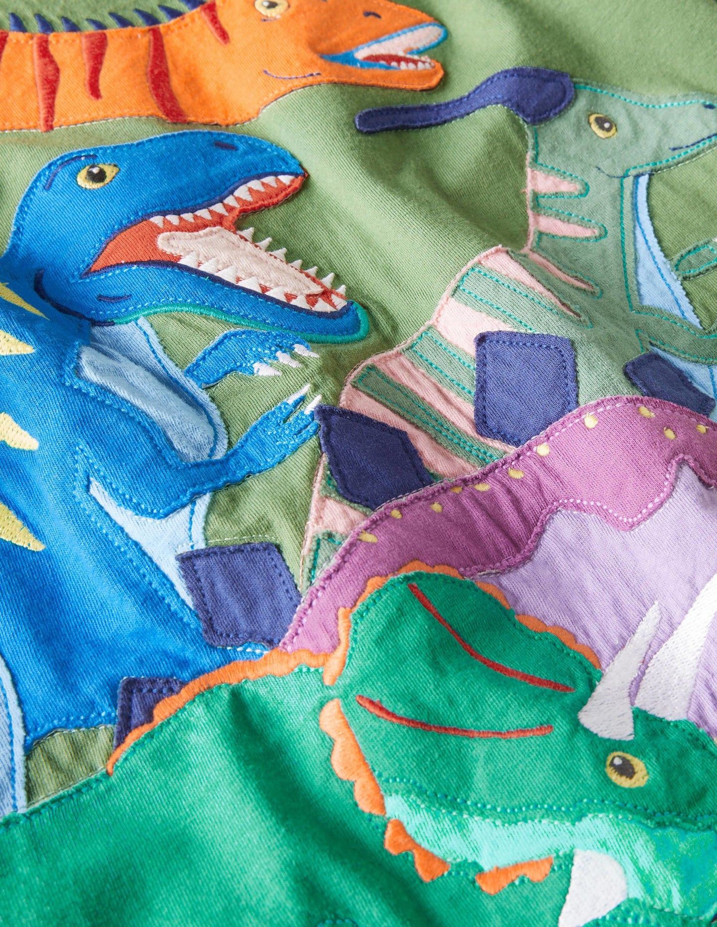 Big Appliqué T-shirt-Safari Green Dinosaurs
