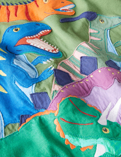Big Appliqué T-shirt-Safari Green Dinosaurs