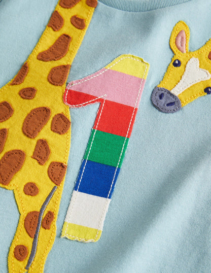 Birthday Appliqué T-shirt-Mineral Blue One