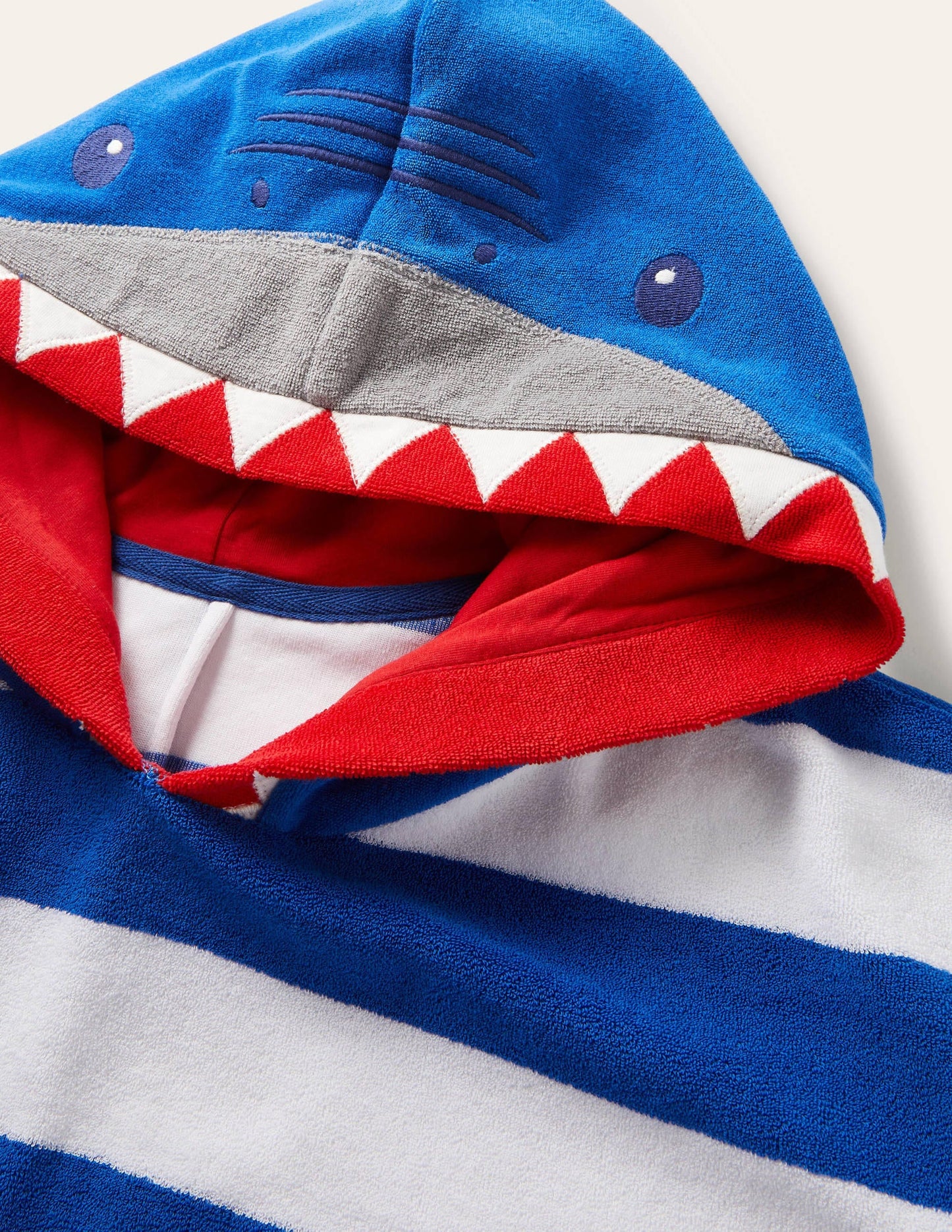 Blue Stripe Shark Towelling Poncho-Ivory/Bright Marina Blue Shark