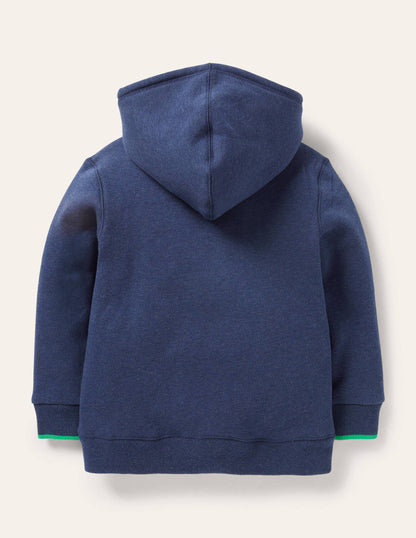 Borg-lined Zip-up Hoodie-Blue Marl