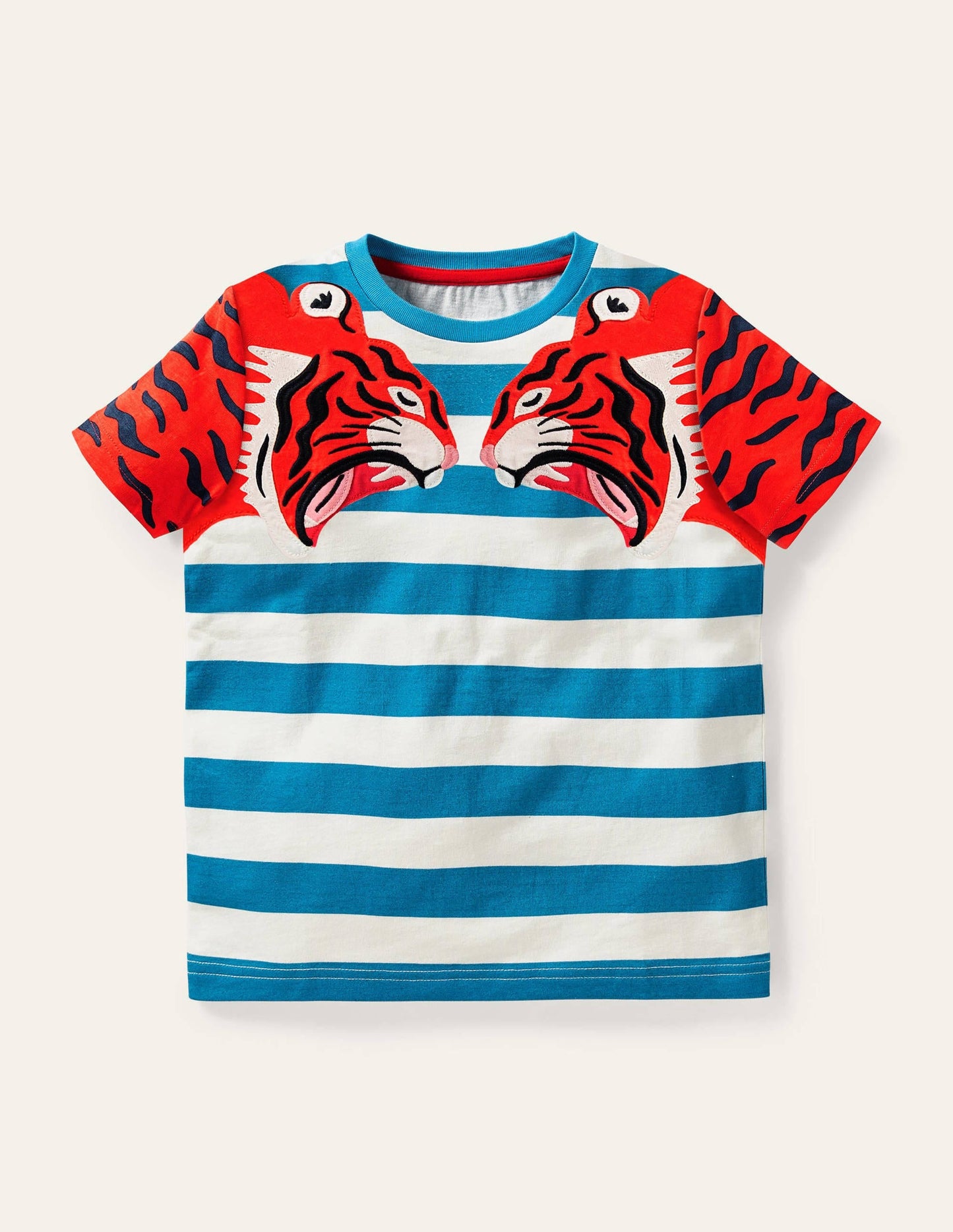 Big Cat Appliqué T-shirt-Moroccan Blue Tigers