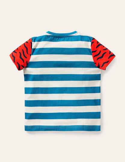 Big Cat Appliqué T-shirt-Moroccan Blue Tigers